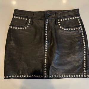 Frame Denim Black Leather Skirt with Silver Accents Size 25